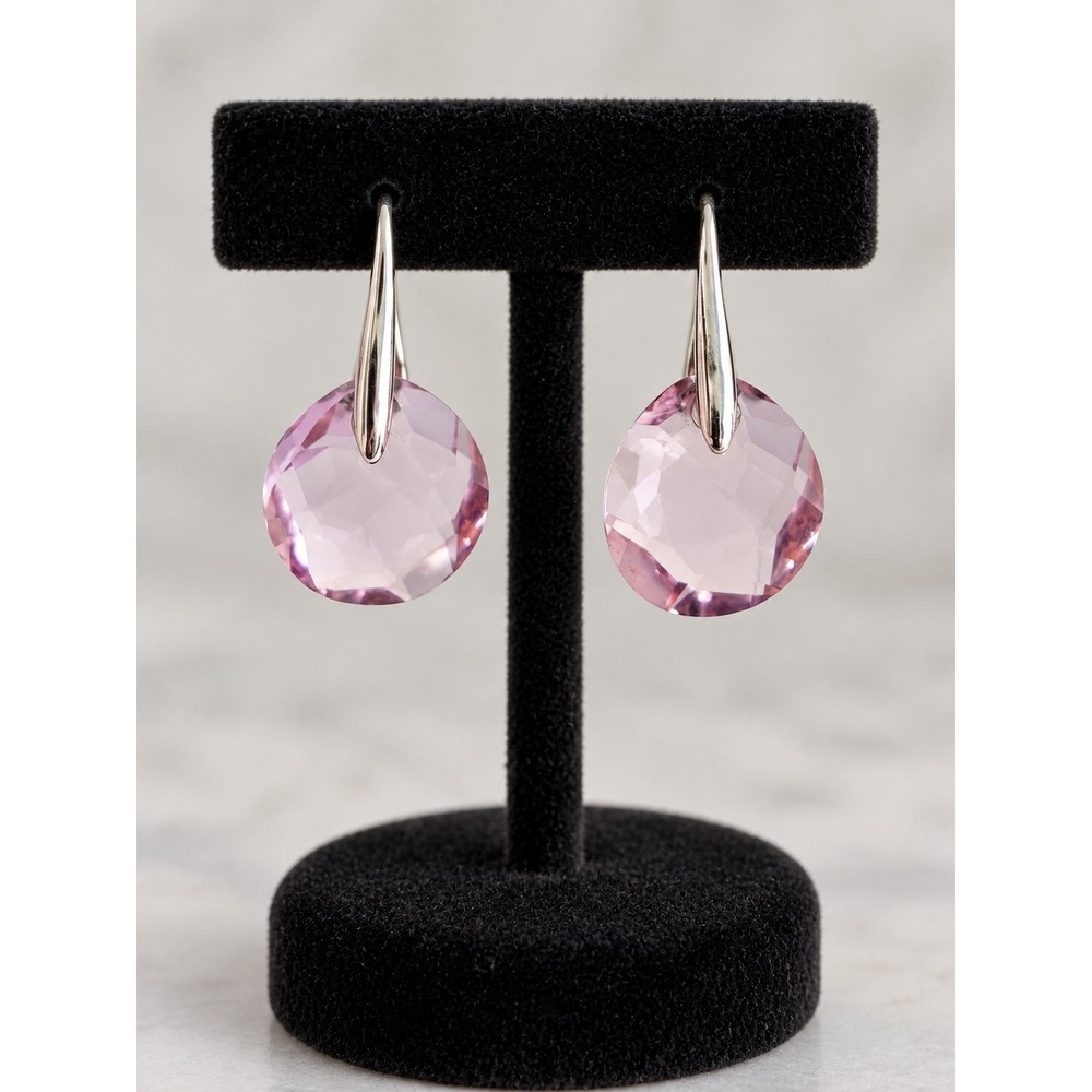 Swarovski Pink Faceted Crystal Drop Earrings Silver Tone Dangle Pierced